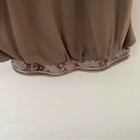 Sue Wong Vintage Silk Dress Y2K Embroidered Bubble Hem Taupe Mini Size XS - Picture 3 of 11
